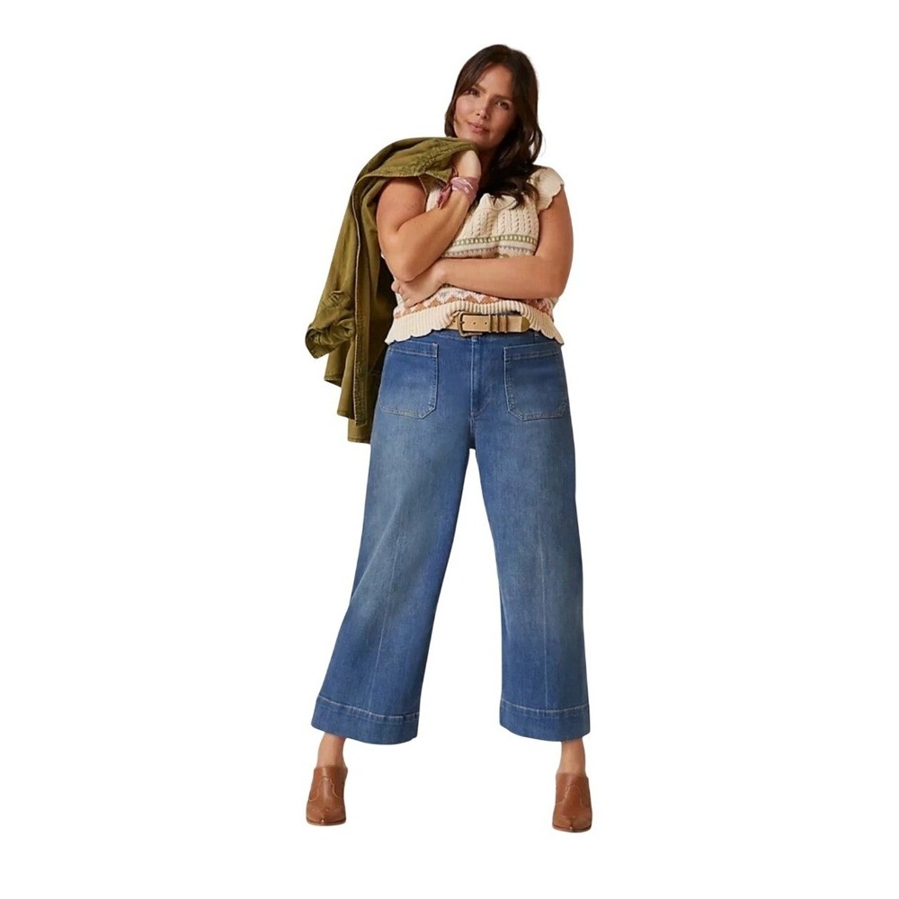 Pilcro Anthropologie The Skipper Wide-Leg Cropped Jeans Blue Denim 26P